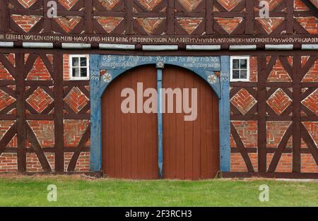 Hallenhaus, alte Hausnummer 2, erbaut 1734, Trebel-D¸nsche Stockfoto