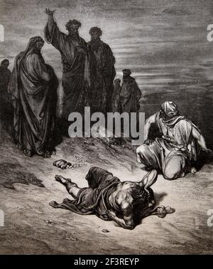 Bibelgeschichten - Illustration des Todes von Ananias nach der Zurückhaltung Geld vom heiligen Petrus aus dem Neuen Testament Apostelgeschichte 5:4-5 Stockfoto