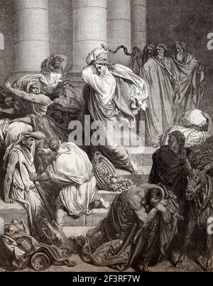 Bible Stories Illustration von "die Käufer und Verkäufer vertrieben Des Tempels' - Jesus Christus reinigt den Tempel Jerusalem Stockfoto