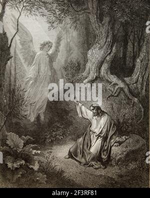 Bibelgeschichten Darstellung Christi im Garten Gethsemane Aus Dem Neuen Testament Lukas 22:43-44 Stockfoto