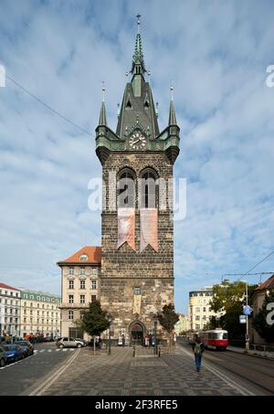 Jindrisska Glockenturm, 1472-1475, umgebaut 1879, neben St. Henrys Kirche, Prag, Tschechische Republik Stockfoto