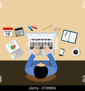 Businessman Büro Schreibtisch Arbeitsplatz Konzept Stock Vektor