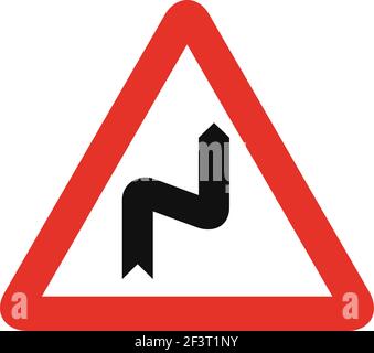 Dreieckiges Verkehrssignal in weiß und rot, isoliert auf weißem Hintergrund. Warnung vor Rechtsverbiegung Stock Vektor