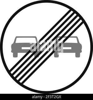 Gerundetes Verkehrssignal in schwarz-weiß, isoliert auf weißem Hintergrund. Ende des Überholverbots Stock Vektor