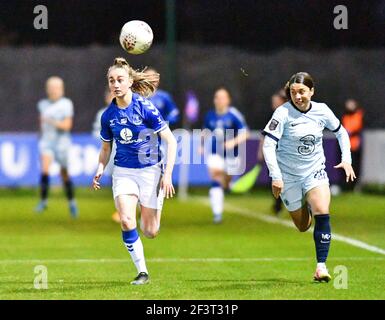 Liverpool, Großbritannien. 17th März, 2021. Während der Barclays FA Womens Super League Spiel zwischen Everton und Chelsea im Walton Hall Park in Liverpool, England. Kredit: SPP Sport Presse Foto. /Alamy Live Nachrichten Stockfoto