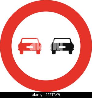 Gerundetes Verkehrssignal in weiß und rot, isoliert auf weißem Hintergrund. Überholverbot Stock Vektor