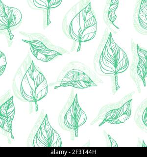 Blätter mit Ornamenten und Streifen. Nahtlose Muster Kontur Blätter mit einem Kontrastschatten Stockfoto