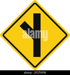 Rhomboide Verkehrssignale in gelb und schwarz, isoliert auf weißem Hintergrund. Warnung vor Seitenstraße auf der linken Seite in einem spitzen Winkel Stock Vektor