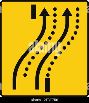 Rechteckiges Verkehrssignal in gelb und schwarz, isoliert auf weißem Hintergrund. Vorübergehender Umweg von zwei Fahrspuren auf der gegenüberliegenden Straße Stock Vektor
