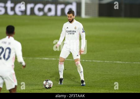 Madrid, Spanien. März 2020, 16th. Nacho (Real) Fußball : UEFA Champions League Runde von 16 2nd Bein-Spiel zwischen Real Madrid CF 3-1 Atalanta BC im Estadio Alfredo Di Stefano in Madrid, Spanien . Quelle: Mutsu Kawamori/AFLO/Alamy Live News Stockfoto