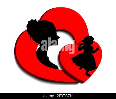 Silhouette, Mutter und Sohn im Herzen, Muttertag Stockfoto