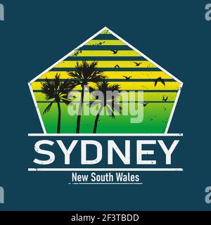 Stadt Sydney Reiseziel. Vektor t-shirt Logo Stock Vektor