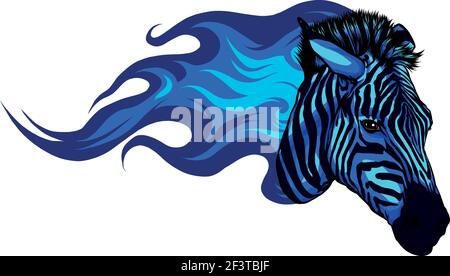 Feuriger Kopf Zebra farbige blaue Vektor-Illustration Stock Vektor