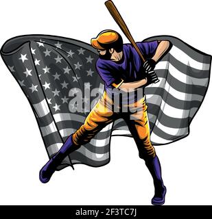 amerikanische Flagge mit Baseball-Spieler Vektor-Illustration Stock Vektor