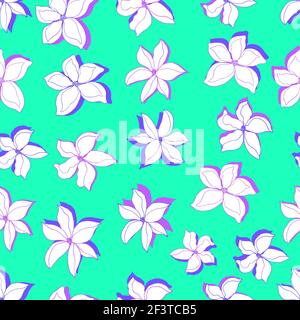 Nahtloses Muster mehrfarbige Blumen mit Schatten. Botanische Illustration für Tapeten, Textilien, Stoffe, Geschenkpapier, Karten, Hintergründe Stockfoto