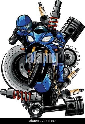 Vektor-Illustration von blauem Motorrad mit Spares-Design Stock Vektor