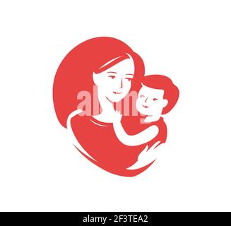 Mutter liebevolle Umarmungen kleines Baby-Logo. Muttertag, Mutterschaft Symbol Stock Vektor