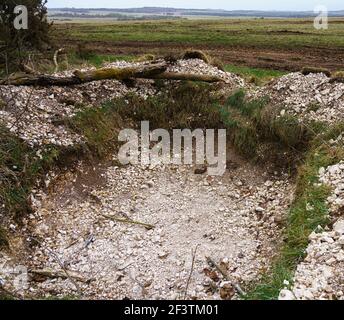 Soldatendugout bei einer Übung auf der salisbury-Ebene in wiltshire Stockfoto