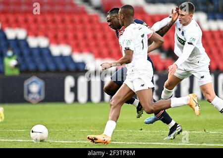 Moise Kean von PSG in Aktion während des französischen Cup-Spiels zwischen Paris Saint Germain und LOSC Lille im Parc des Princes am 17. März 2021 in Paris, Frankreich. Foto von David Niviere/ABACAPRESS.COM Stockfoto