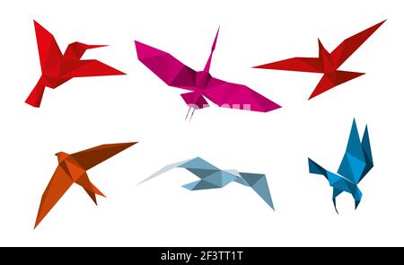 Vektor Origami Vögel. Flug Tier Taube Vogel, fliegen Vogel Dekoration, Taubenvogel Papier, Origami schlucken Vogel Illustration Stock Vektor