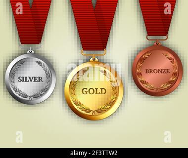 Set aus Gold, Silber und Bronze Medaillen Stock Vektor