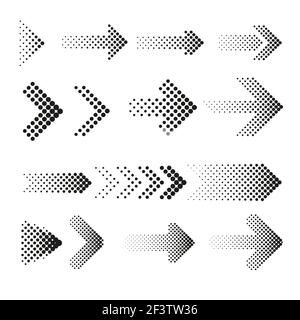 Vektorset für gepunktete Halbtonpfeile. Pfeil Punkt, Pfeil Halbton, Web Pfeil Muster Illustration Stock Vektor
