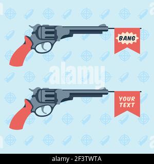Spielzeugpistolen mit KNALL und leeren Fahnen. Vektorgrafik in flacher Form Stock Vektor