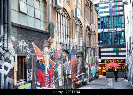 ACDC Laneway mit Street Art im Stadtzentrum von Melbourne, Victoria, Australien Stockfoto