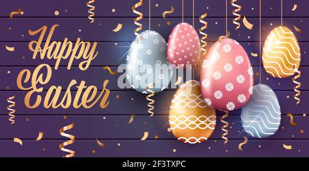 Frohe ostern Feiertag Feier Verkauf Banner Flyer oder Grußkarte Mit dekorativen Eiern horizontal Stock Vektor