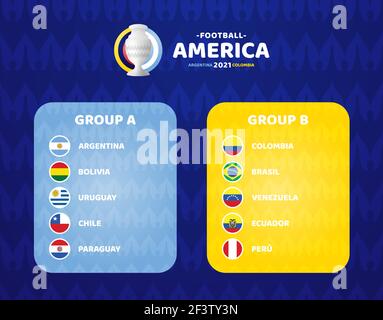 Südamerika Fußball 2021 Argentinien Kolumbien Vektor-Illustration. Zwei Gruppen A und Gruppe B Final Stage Fußballturnier Stock Vektor