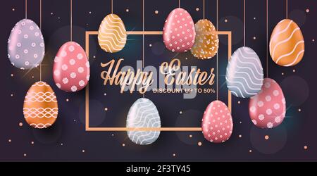 Frohe ostern Feiertag Feier Verkauf Banner Flyer oder Grußkarte Mit dekorativen Eiern horizontal Stock Vektor