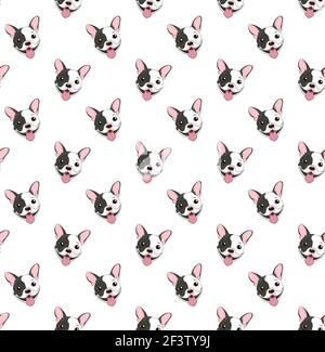 Nahtlose Vektor-Muster mit lustigen schwarz-weißen französisch Bulldog Auf weißem Hintergrund Stock Vektor