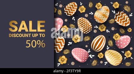 Frohe ostern Feiertag Feier Verkauf Banner Flyer oder Grußkarte Mit dekorativen Eiern horizontal Stock Vektor