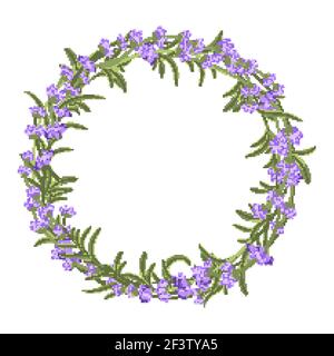 Lavendelkranz. Vektorgrafik für Dekorationen. Rahmen floral Lavendel, Lavendel Rahmen Einladung, Natur Blume Lavendel Kranz Stock Vektor