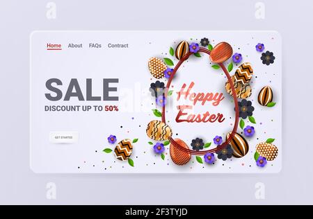 Frohe ostern Feiertag Feier Verkauf Banner Flyer oder Grußkarte Mit dekorativen Eiern horizontal Stock Vektor