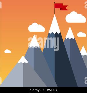 Vektor flache Flagge auf Berg. Stock Vektor