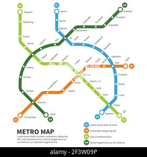 Metro, U-Bahn-Karte Vektor-Vorlage. Städtische U-Bahn-Schema Illustration Stock Vektor