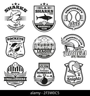 College athletische Vektor-Etiketten, Logos, Abzeichen und Embleme Set. T-Shirt-Design. Label T-Shirt, Abzeichen T-Shirt, Emblem College T-Shirt, Logo Print Sport Stock Vektor