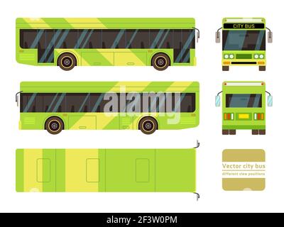 Vector City Bus in verschiedenen Ansichtspositionen. Abbildung des vorderen und seitlichen Fahrzeugs Stock Vektor