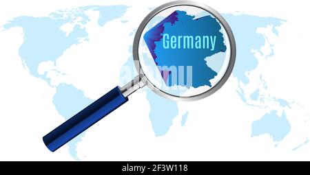 Weltkarte mit deutschland vergrößert durch Lupe Stock Vektor