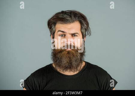 Bärtiger Mann. Barbershop-Verfahren. Bartpflege. Salon für Männer. Langer Bart und Schnurrbart. Stockfoto