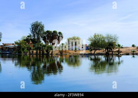 Szenen am Campo Mosqueda entlang der Río Hardy, etwas außerhalb von Mexicali, Baja California, Mexiko auf dem Weg nach San Felipe am Meer von Cortez. Stockfoto