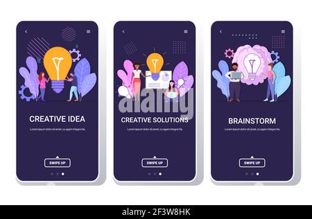 Setzen Sie Geschäftsleute mit Glühbirne erfolgreiche Teamarbeit kreative Lösungen groß Idee Brainstorming Konzept Mix Rennen Männer Frauen Mitarbeiter Brainstorming Stock Vektor