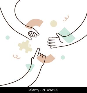 Die Hände der Menschen reichen sich gegenseitig aus. Business Teamwork Idee Konzept oder Social Help Design. Moderne flache Kontur Stil Cartoon auf isoliert weißen BA Stock Vektor