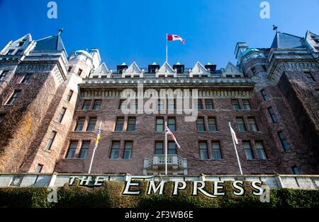 Blick auf Empress Hotel, Inner Harbour, Victoria, British Columbia Stockfoto