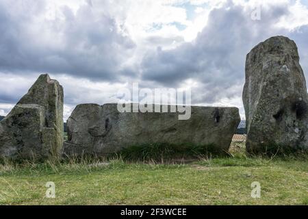 Tomnaverie Recumbent Stone Circle, eine bronzezeitliche historische antike neolithische Denkmalstätte in der Nähe von Tarland, Aberdeenshire, Schottland Stockfoto