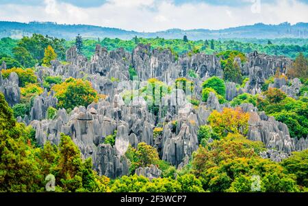 Panorama-Landschaft Blick auf Shilin großen Stein Wald mit hellen Herbstfarben in Kunming Yunnan China Stockfoto