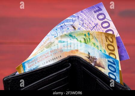 Schweizer Geld - Francs in der Brieftasche Stockfoto