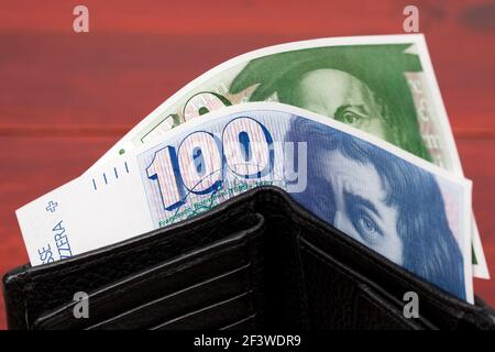 Altes Schweizer Geld - Francs in der Brieftasche Stockfoto