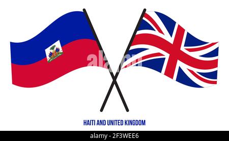 Haiti und Großbritannien Flaggen gekreuzt und winken Flat Style. Offizieller Anteil. Richtige Farben. Stock Vektor